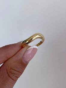 1枚时尚925纯银光滑弧形戒指，适合女士日常穿搭、派对配饰、复古派对优雅珠宝礼品 - 金色 - 查看 5