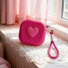 1pc Small Silicone Storage Bag With Heart Design, Square Mini Makeup Pouch, Lipstick Holder, Coin Purse, Keychain, Earphone Case, Necklace Organizer – Multi-Functional Portable Storage Bag - 玫紅色+編織繩 - 查看 6