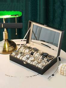 1pc Premium Watch Box, 3/6/12 Grids Watch Storage Box, Jewelry Display Case, Unisex Watch Organizer - Multicolor - View 5