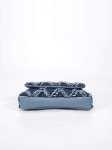 Borsa di jeans vintage consumata da donna, modello 2026, nuova collezione, con design intrecciato a diamante, catena borsa a tracolla e a tracolla, elegante e casual, adatta per uso quotidiano e appuntamenti - Blu - Visualizzare 7