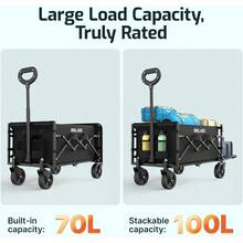 Collapsible Wagon Cart Max 350lb Load & Expandable Storage 100L, Double Bearing Design For Flexible Steering, Foldable Heavy Duty Garden Cart With 2 Cup Holders For Groceries, Garden & Camping - Black - View 5