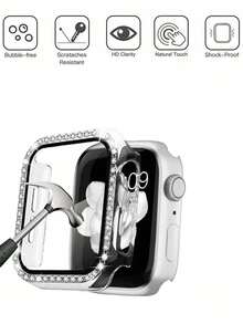 1 set 3-en-1 Nouveau bracelet de montre et film de protection de boîtier en silicone à la mode avec imprimé léopard et diamants intégrés. Étui de protection pour montre compatible avec Apple Watch 38 mm, 40 mm, 41 mm, 45 mm, 44 mm, 42 mm, 49 mm pour Apple Watch Ultra Série Ultra 9 8 7 6 5 4 3 2 1 SE. Bracelet de remplacement confortable et respirant, étui de protection pour montre résistant aux rayures et étanche aux chocs, pour femmes et hommes. - Transparent - Voir 2