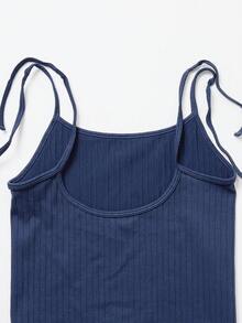 女士简约浅蓝色交叉弹力运动健身背心，夏季 - 藏蓝色 - 查看 7