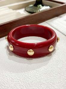 1pc Women's Fashion Bracelet, Handmade Gold Bead & Resin Bracelet, Suitable For Daily Wear - Wide Resin Bangle With Gold Beads - View 17