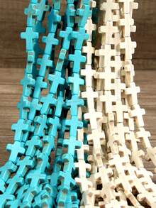 40厘米/串 合成蓝白绿松石十字形散珠，适用于珠宝制作。25颗12毫米x16毫米珠子，适合DIY项链、手链和脚链。珠宝装饰 - 彩色 - 查看 8