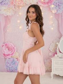 Women's Aesthetic Coquette Mini Dress Ruffle Strap A-Line Dress Tie Back Backless Dress  Summer Outfits - Hồng - Xem 2