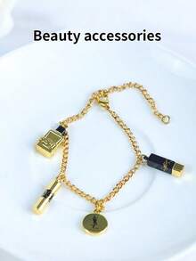 Yves Saint Laurent 女士金色吊坠手链，双G标志交织吊坠，简约优雅，甜美时尚，情人节、生日、周年纪念日及日常佩戴的完美礼物 - 金色 - 查看 4