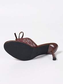 Sandal cao gót hở mũi thoáng khí bằng vải lưới dành cho nữ, kiểu dáng tối giản đa năng với nơ thắt, màu cà phê, hàng mới về mùa hè. - Lưới đôi màu nâu - Xem 6
