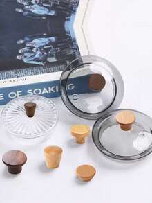 6 szt. akcesoriów do uchwytów do pokrywek dzbanków do herbaty, pasujących do filiżanek, szklanych dzbanków do herbaty, pokrywek ze stali nierdzewnej, uchwytów do dzbanków do mleka, styl japoński, materiał: orzech biały i czarny, w zestawie darmowe śruby - Wielokolorowe - Zobacz 4