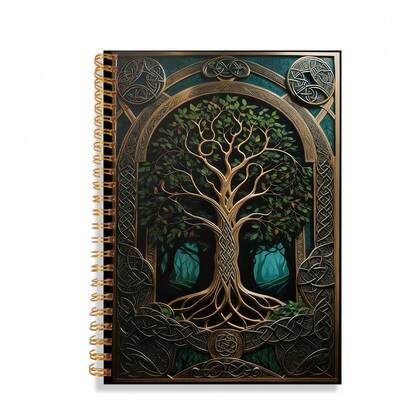 1 keltisk knut, livsträdets spiralanteckningsbok - mörkgrönt och guldfärgat omslag med keltisk knutdesign, A5-storlek (5,8x8,3 tum) horisontell linjedagbok, lämplig för dagbok och anteckningar, en present till naturälskare, författare, druider och keltiska forskare - elegant skrivdagbok med gyllene livsträdets spiraldesign, mystisk fantasikonstverk, lämplig för författare och naturälskare, kompakt och bärbar