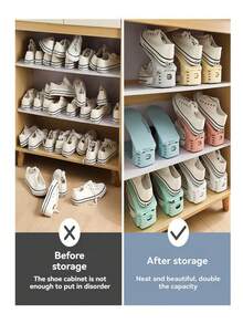 1pc Double-Deck Shoe Rack, Space-Saving Entryway Shoe Cabinet, Durable, Popular Limited Edition, Best Seller - Multicolor - View 1