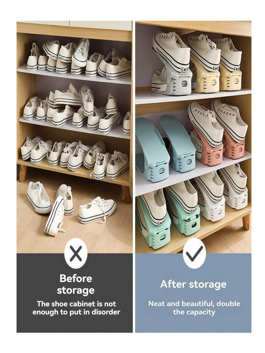 1pc Double-Deck Shoe Rack, Space-Saving Entryway Shoe Cabinet, Durable, Popular Limited Edition, Best Seller - Multicolor - View 1