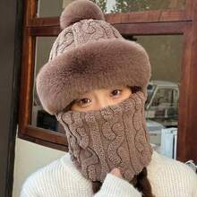 Cartoon Bear Plush Hat, Ear And Neck Protection, Cute Winter Hooded Hat, Comfortable And Warm Brimless Cap - Multicolor - View 12