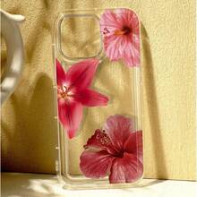 A Transparent Phone With Bright Red Flowers, Compatible With 11, 12, 13, 14, 15, 16, XS, XR, X,, 8, 13, Plus, Pro, And SE Series, Making It A Great A Girlfriend, Boyfriend, Friend, Or Even Yourself. Soft Scratch-Resistant Phone Cover - Stylish Holiday BFF - 1pc - 查看 5