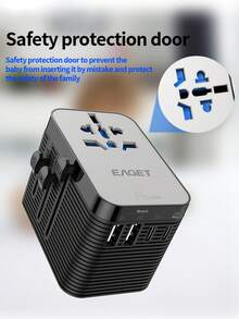 EAGET 通用旅行适配器，20W PD快充，3A国际电源适配器，2个USB-A接口，2个USB-C接口，一体式全球墙式充电器，兼容美国、欧盟、英国、澳大利亚、亚洲及200多个国家和地区，支持Nano快充 - 複色 - 查看 10