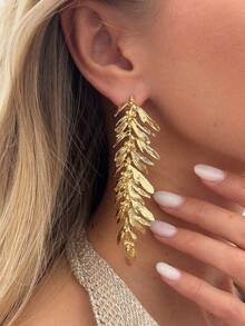 2pcs/Set Bohemian Geometric 3D Leaf & Wheat Earrings, Elegant Luxury Daily Casual, Party, Wedding, Women's Festival Versatile Jewelry Gift - Earring - View 1
