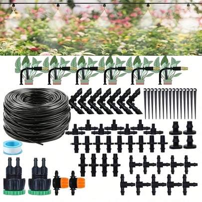 1 Set Water Saving Automatic Drip Irrigation Kit 4/7mm Garden Micro Watering System With Brass Atomizing Nozzle For Indoor Outdoor Lawns Balcony Potted Plants Greenhouses Plant Irrigation Tools