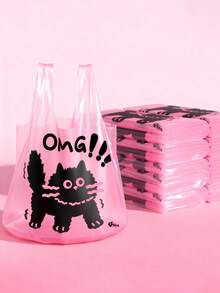 50pcs Thickened Garbage Bags, Vest-Style Portable Household Trash Bags, Cute Red Cat Trash Bags, Large Kitchen Food Waste Bags, Economic And Practical Cleaning Bags