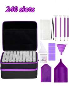 30/60/120/240 Slots DIY Diamond Painting Storage Box, Upgraded Canvas Organizer, Includes Accessories, Shock-Proof Beads & Art Supplies Storage Box, Portable Jewelry Box, Includes Tools, Multi-Functional Craft & Sewing Supplies Set, Plastic Material - Multicolor - View 13