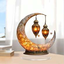 2D Acrylic Ramadan Decoration Lamp, Star & Moon Theme, No Power Needed, Suitable For Home & Office Holiday Desk Decor, Ideal Gift For Family - Multicolor - View 2
