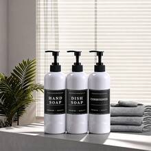 2/3 piezas Botellas dispensadoras de plástico recargables de 500ml con 6/8/12 etiquetas, aptas para jabón de platos/champú/jabón de manos/acondicionador/loción/gel de baño/limpiador facial, se pueden usar como regalos o decoraciones navideñas