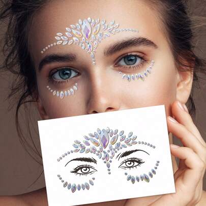 1sheet Night Light Face Gem Stickers, Acrylic Gems Stickers, Self-Adhesive Rhinestone Sticker For Party, Club,Halloween, Festival Face Decorations