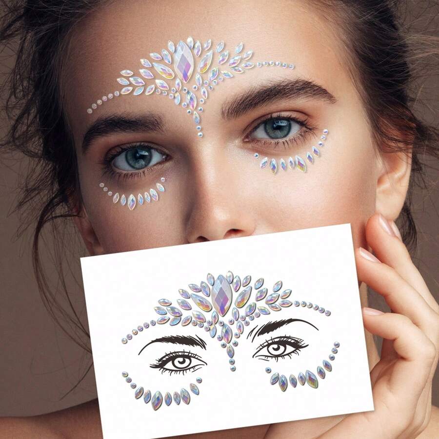 1sheet Night Light Face Gem Stickers, Acrylic Gems Stickers, Self-Adhesive Rhinestone Sticker For Party, Club,Halloween, Festival Face Decorations