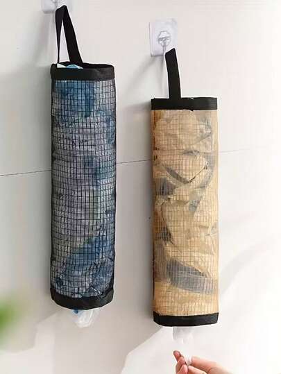 Wall Mounted Drawstring Plastic Bag Organizer, PET Mesh Dispenser, Used For Storing Grocery Bags, Kitchen Garbage Bag Holder, Reusable Shopping Bag Organizer, Multifunctional Household Bag Dispenser, Kitchen Storage Tool