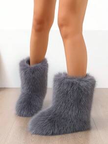 New Winter Warm Plush Faux Fur Snow Boots For Women - Dark Grey & Brown & Black Ankle Booties With Soft Lining, Cozy Slip-On Design For Cold Weather Outdoor & Indoor Wear Unisex Short Ankle Faux Raccoon Fur Snow Boots - Solid Classic Color, Super Smooth Fur Touches The Ground, Perfect For Christmas & Halloween, Y2K Style! Y2K Fashion Men's & Women's Snow Boots - Faux Raccoon Fur, Silky Smooth Floor-Reaching Fur, Solid Classic Shade, Ideal For Christmas & Halloween! Short Ankle Unisex Snow Boots With Faux Raccoon Fur - Solid Classic Color, Ultra-Smooth Fur Hits The Ground, Must-Have For Christmas & Halloween, Edgy Y2K Vibe! Christmas & Halloween Essential Faux Raccoon Fur Snow Boots (Unisex) - Solid Classic Hue, Smooth Fur Touches The Floor, Stylish Y2K Look! Y2K Short Ankle Snow Boots For Men & Women - Faux Raccoon Fur, Super Smooth Floor-Length Fur, Solid Classic Color, Great For Christmas & Halloween Celebrations! - 灰色 - 查看 4
