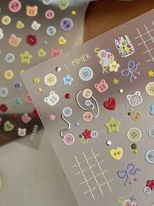 1pc Cartoon Bear Embossed Nail Art Sticker, Cute Cartoon Design, Self-Adhesive Nail Decals, Nail Accessories, Nail Jewelry