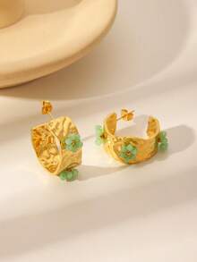 1 Đôi bông tai hình chữ C đính ngọc trai giả kiểu cổ điển, mang phong cách sang trọng và thời trang retro, được làm thủ công từ thép không gỉ mạ vàng 18K, đa năng và thiết kế đẹp mắt. - Vàng - Xem 22