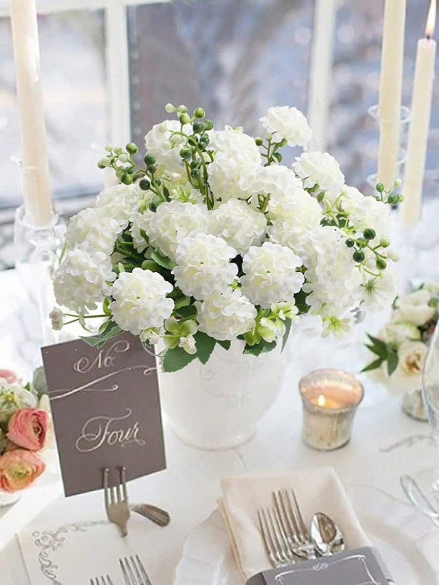 1束11.2英寸人造绣球花丝绸康乃馨花束，菊花装饰，春秋季装饰，婚礼花瓶，家居室内餐厅卧室浴室装饰，母亲节礼物，节日生日派对用品，户外花园 - 白色 - 查看 1