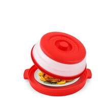 2025 New Microwave Food Splash Guard & Base Mat - 10.5" Foldable Ventilated Cover With Anti-Scalding & Thickening Design, Durable Plastic & Silicone For Kitchen & Dining Room Safety - 紅色 - 查看 1