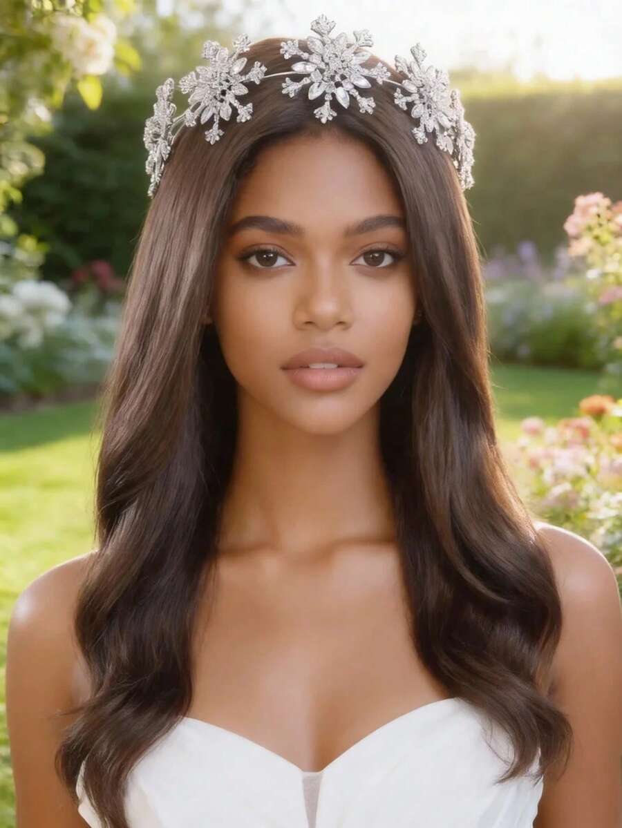 1pc Elegant Women's Crystal Snowflake Rhinestone Headpiece, Graceful Bridal Wedding Headpiece, Party Accessory - Silver - View 1