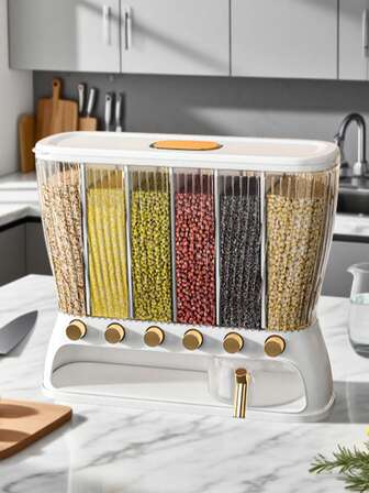 1 pieza Contenedor de almacenamiento giratorio de gran capacidad para arroz y granos - Multicompartimento, a prueba de humedad, a prueba de insectos, caja de almacenamiento de cocina para arroz, granos, etc.
