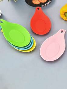 1pc Silicone Spoon Rest, Easy To Clean Kitchen Tool Mat, Heat Resistant Spoon Holder Pad - Multicolor - View 4