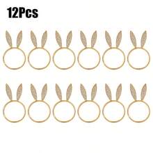 6/12pcs Minimalist Elegant Rabbit Ear Easter Napkin Rings, Cute Easter Table Decor, Hotel Easter Table Setting Decoration, Available In Gold And Silver - Multicolor - View 8