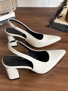 女士高跟鞋，时尚增高鞋，优雅欧式风格，拉长腿部线条，日常穿着的优雅粗跟凉鞋 - 米色 - 查看 5