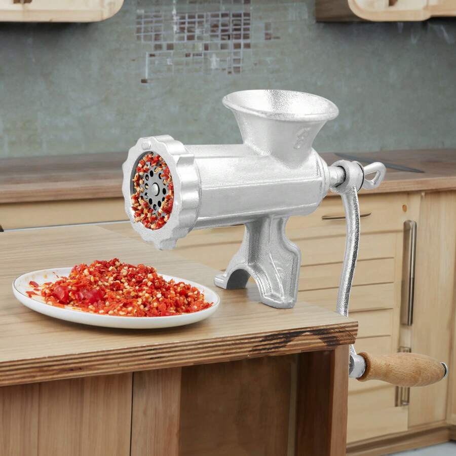 Manual Meat Grinder, Heavy Duty Cast Iron Hand Meat Grinder With Steel Table Clamp, Meat Mincer Sausage Maker With 1 Cutting Blade, 2 Cutting Plates, 3 Sausage Tubes For Beef Pepper Mushroom - Silver - View 1
