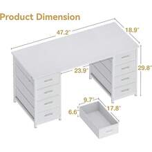48 Inch White Computer Desk With 8 Fabric Drawers, Modern Office Desk With Large Storage For Home Office, Study, Gaming, White - 白色 - 查看 3