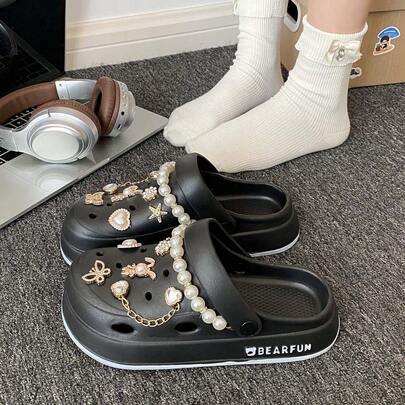 Women's New Versatile Hollow Slip-On Shoes, Indoor Home Pearl Butterfly Decor, Lightweight Comfortable Commute & Outdoor Beach Sandals