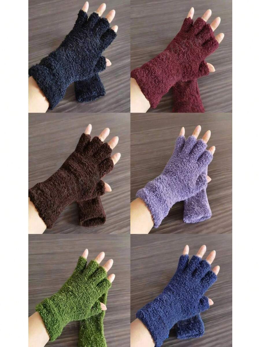 1 đôi găng tay nhung không ngón, thích hợp cho mùa thu/đông. - Nhiều màu - Xem 1