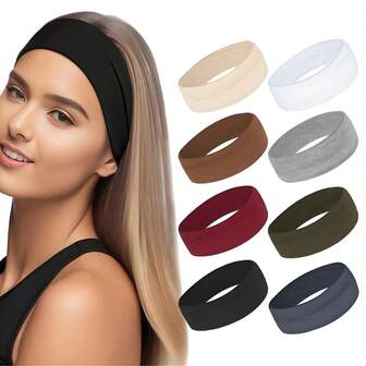 8 st. pannband för kvinnor halkfria sportpannband, svettpannband för träning yoga löpning, stretchiga hårband för kvinnors hår