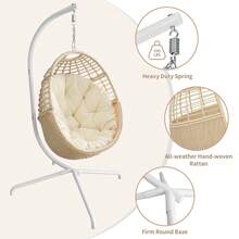TWT Hanging Egg Swing Chair With Stand, Egg Chair For Indoor Outdoor, Wicker Rattan Basket With Cushion For Bedroom, Patio, Porch (Beige) - Light Pink - View 4