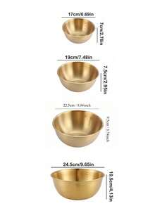 4 piezas/1 pieza Tazón de acero inoxidable en color dorado, plateado, blanco y amarillo para uso en la cocina del hogar, adecuado para lavar verduras, batir huevos, preparar ensaladas frías u ollas, con borde recto y fondo plano - Oro - Ver 7