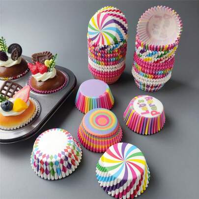 Rainbow Color Cake Cups, Cupcake Liners, Mooncake Pads, Muffin Cups (PVC Bucket)