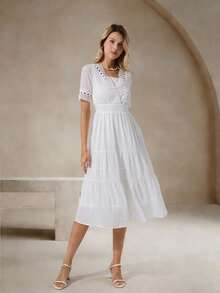 ELYRADIA 女士白色中长连衣裙，优雅成熟风格，透气轻盈，适合婚礼宾客、夏季度假及休闲穿着。 - 白色 - 查看 7