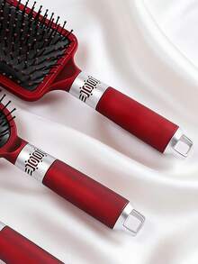 Brodark 5pcs Red Air Cushion Comb Cylinder Brush, Includes 2 Golden Hair Ties, Suitable For Men And Women Daily Use - Red - View 4