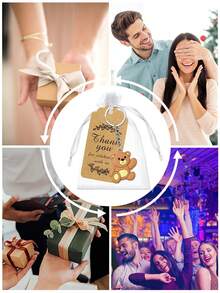 1个泰迪熊钥匙扣礼品，可爱泰迪熊吊坠，附赠感谢卡和绳子，装在薄纱袋中，适合作为新娘送礼会、婴儿送礼会、毕业典礼、生日派对、公司年会、感恩节礼物。 - 彩色 - 查看 8