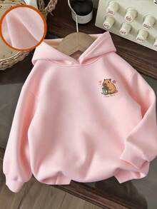 1 pieza Sudadera casual con estampado para niñas preadolescentes, forrada térmica, manga larga, ropa de estudiante para otoño/invierno - Rosa - Ver 2